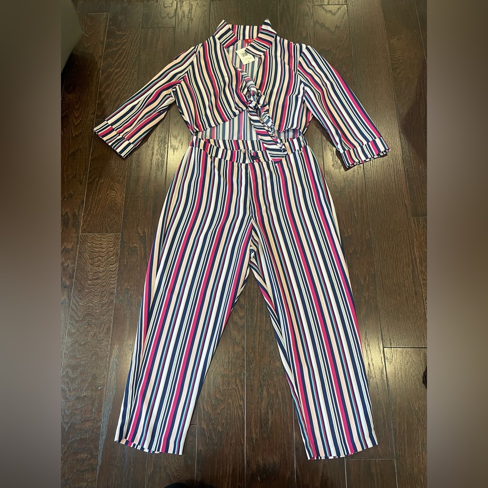 Guess Jumpsuit Romper Multicolor Striped Women Size Large NEW